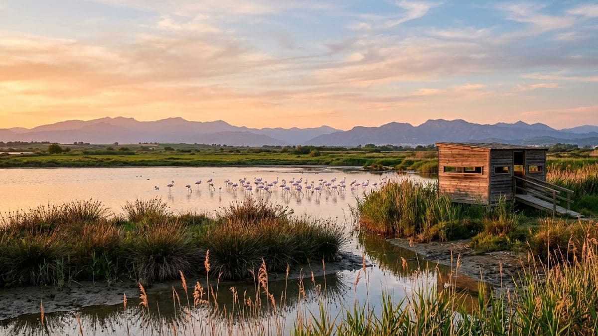 Flamencos en los Aiguamolls al atardecer