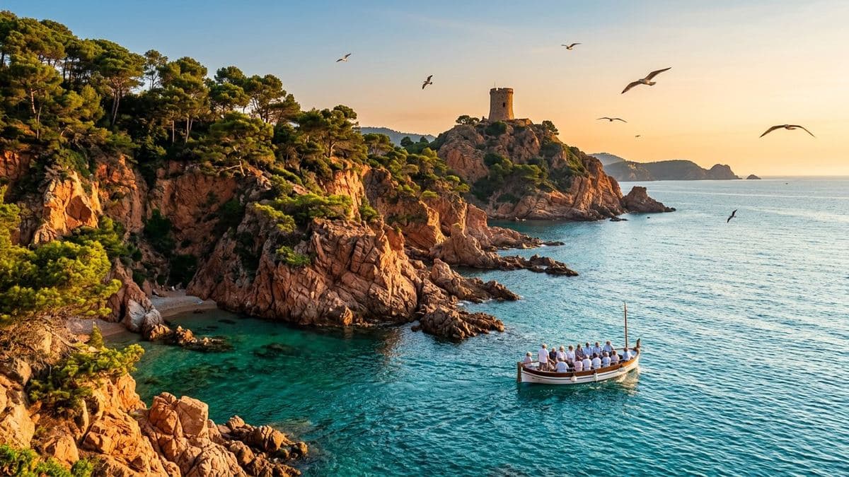 Barco de tour navegando los acantilados de la Costa Brava